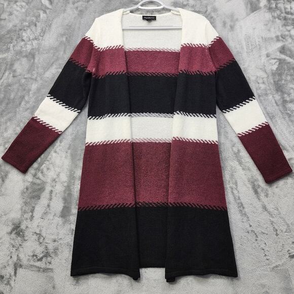 Fortune & Ivy Sweater Women M Burgundy Adeline Colorblock Duster Cardigan Casual - Picture 1 of 9